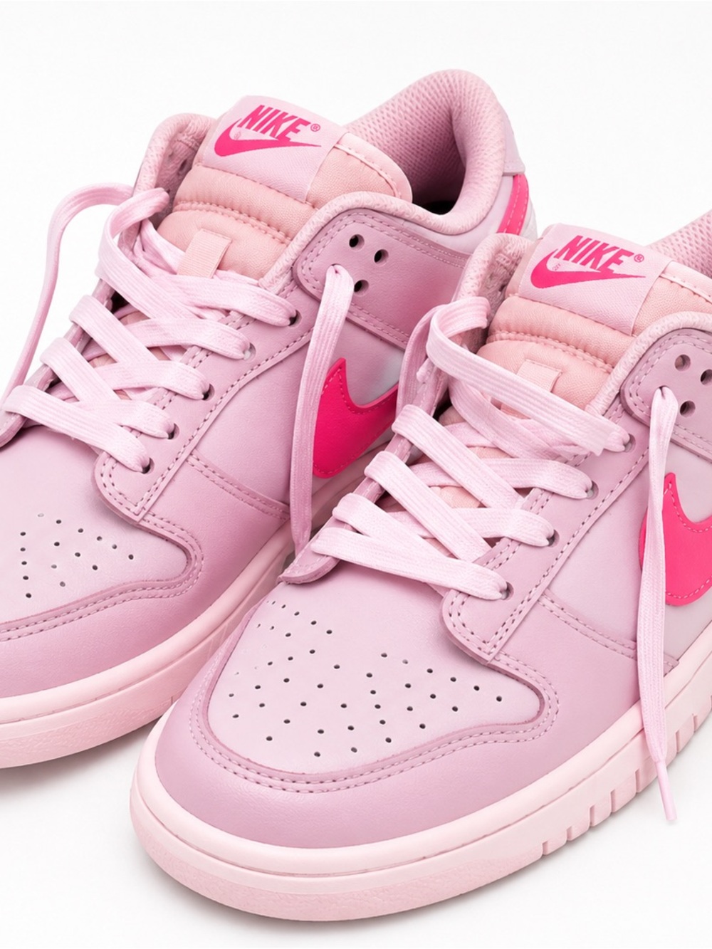 Nike youth 6.5 women’s 8.5 Light Pink Low-Top Sneakers with Hot Pink Swoosh